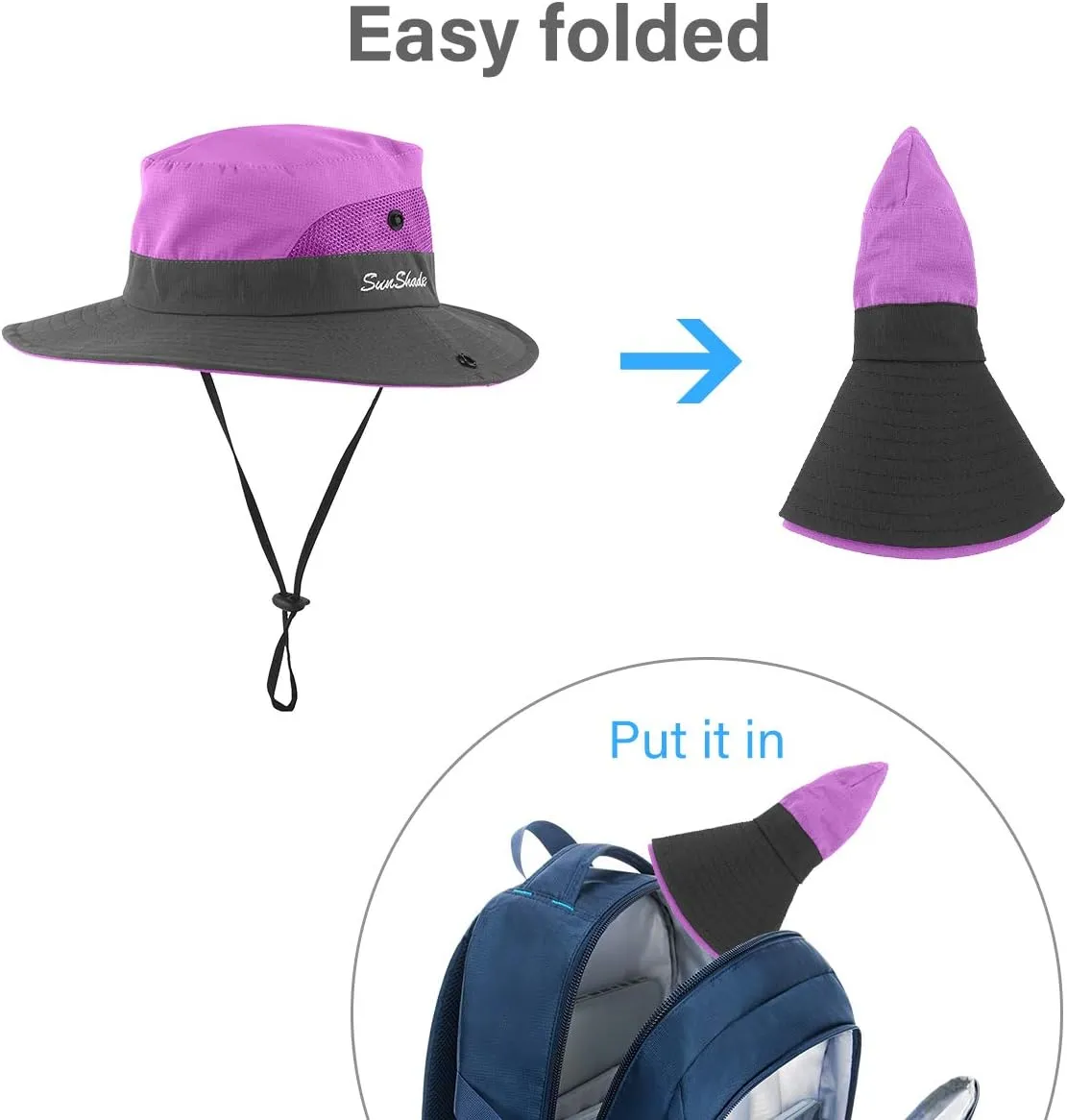 6 Pieces Womens Ponytail Wide Brim Sun Hat Packable UV Protection Beach Cap for Fishing & Hiking