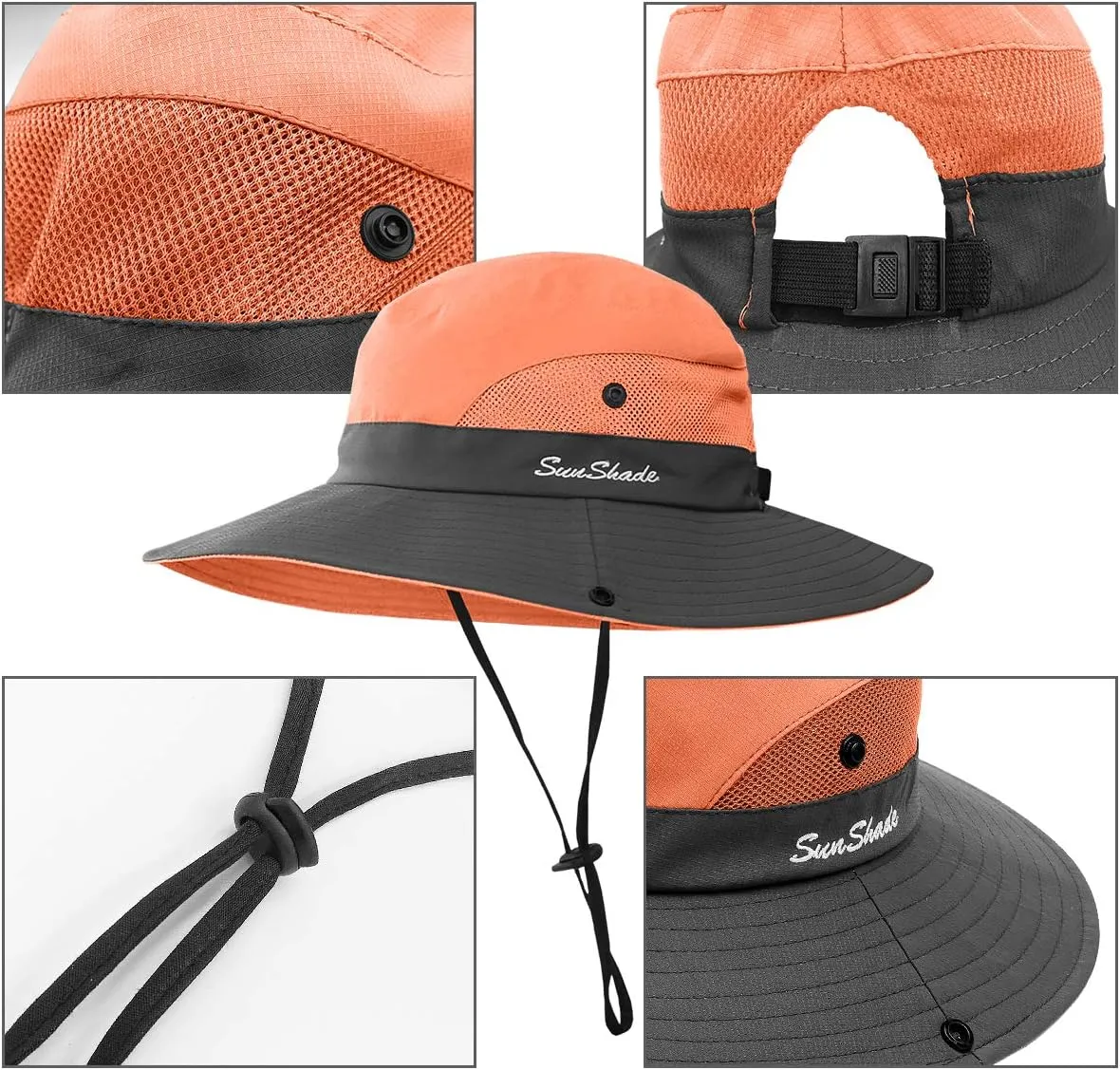 6 Pieces Womens Ponytail Wide Brim Sun Hat Packable UV Protection Beach Cap for Fishing & Hiking