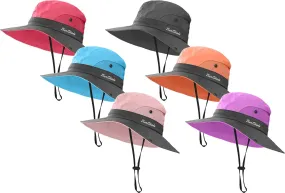 6 Pieces Womens Ponytail Wide Brim Sun Hat Packable UV Protection Beach Cap for Fishing & Hiking