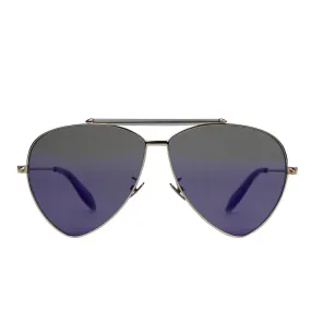 Alexander McQueen Unisex Blue Metal Reflective Aviator Sunglasses