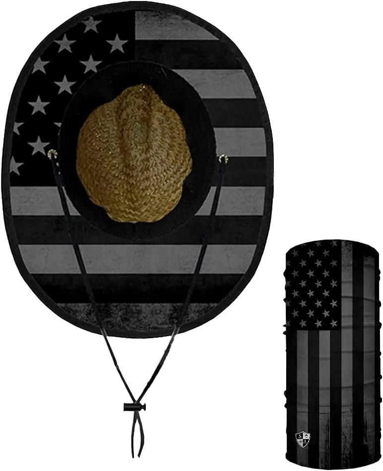 Alpha Defense Fire Co. Straw Hat - Under Brim Hat for Men and Women - Includes 1 Face Shield