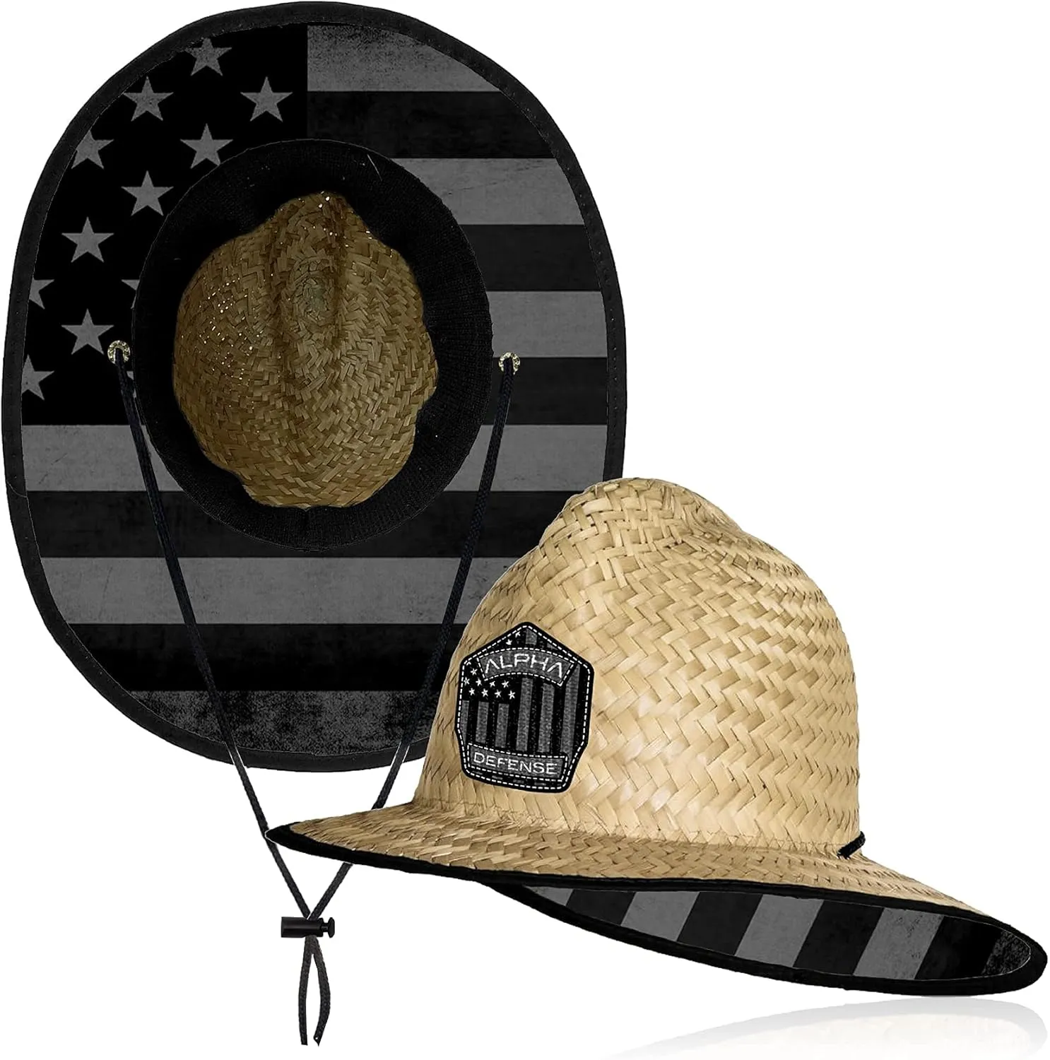 Alpha Defense Fire Co. Straw Hat - Under Brim Hat for Men and Women - Includes 1 Face Shield
