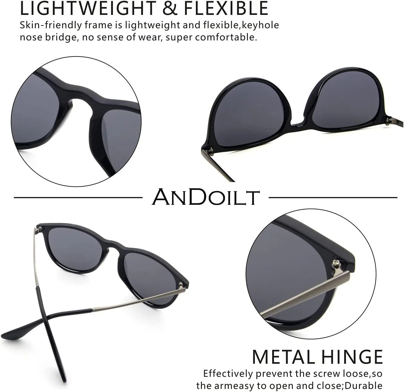 ANDOILT Vintage Polarized Sunglasses for Women Men UV Protection Retro Round Mirrored Lens