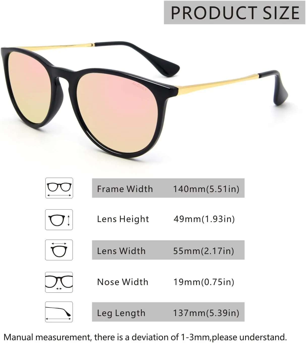 ANDOILT Vintage Polarized Sunglasses for Women Men UV Protection Retro Round Mirrored Lens