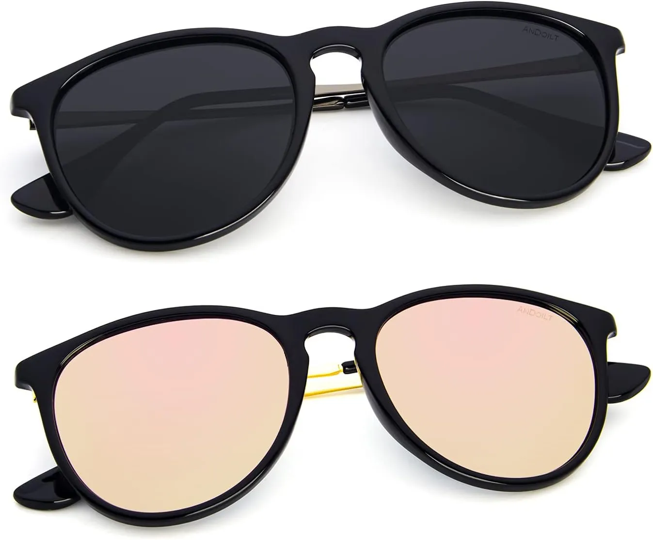 ANDOILT Vintage Polarized Sunglasses for Women Men UV Protection Retro Round Mirrored Lens