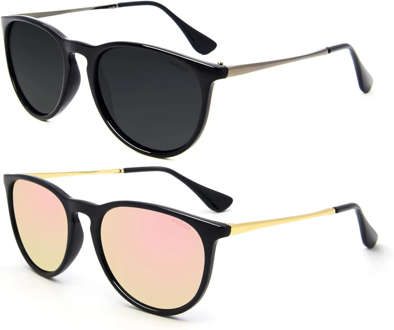 ANDOILT Vintage Polarized Sunglasses for Women Men UV Protection Retro Round Mirrored Lens