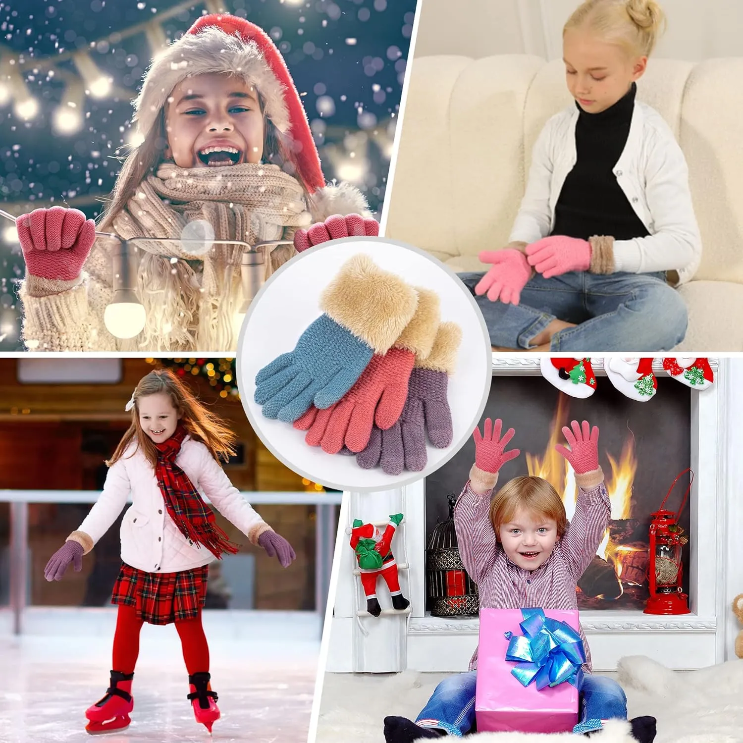 Arctic Paw Kids Winter Gloves 2 & 3 Pack - Touchscreen Knit Gloves with Faux Fur Cuff