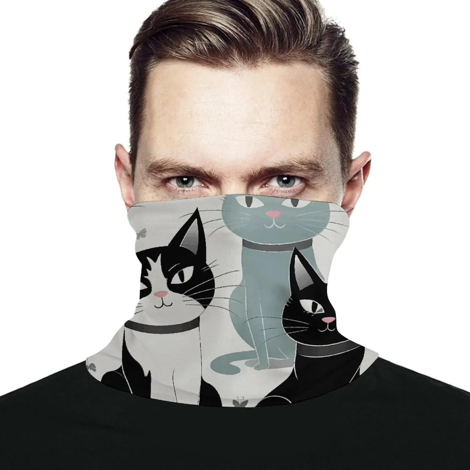 Black And White Cats Face Mask for Cold Weather Neck Gaiter Scarf Windproof Bandana for Men Women Elastic Balaclava Headbands for Motorcycle Cycling Riding Skiing Party