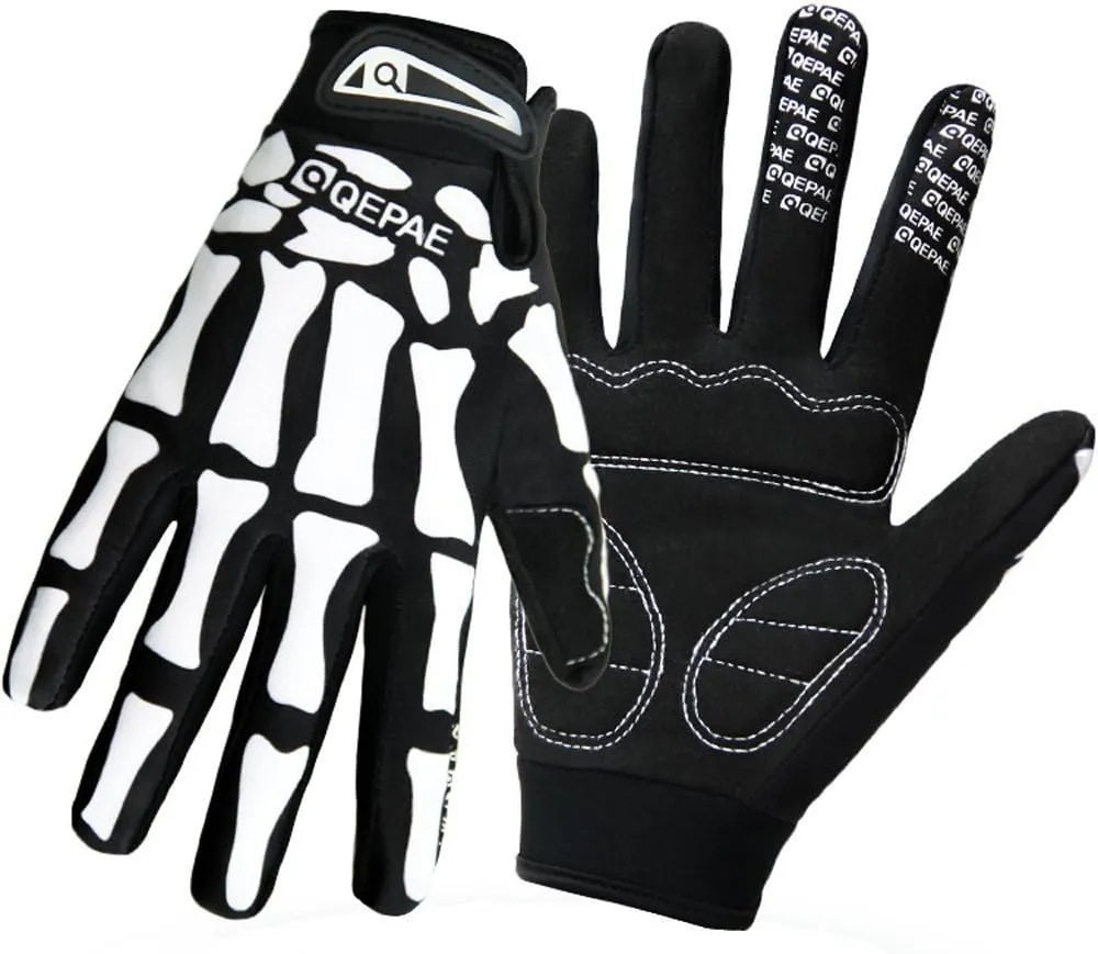Breathable Auto Racing Gloves Anti-Slip Full Finger Gloves for Biking Running Sporting Weightlifting Hunting Shooting Training, X-Large, Skeleton Pattern