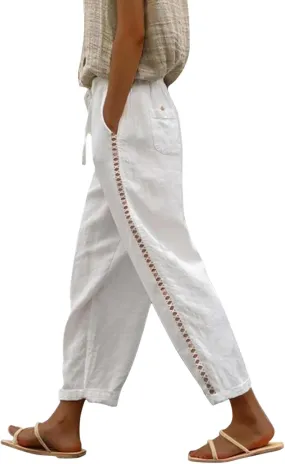 Breezy Linen Pants Women Side Split Hem Wide Leg Beach Trousers with Hidden Pocket Summer 2025
