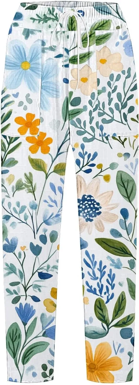 Breezy Linen Pants Women Side Split Hem Wide Leg Beach Trousers with Hidden Pocket Summer 2025