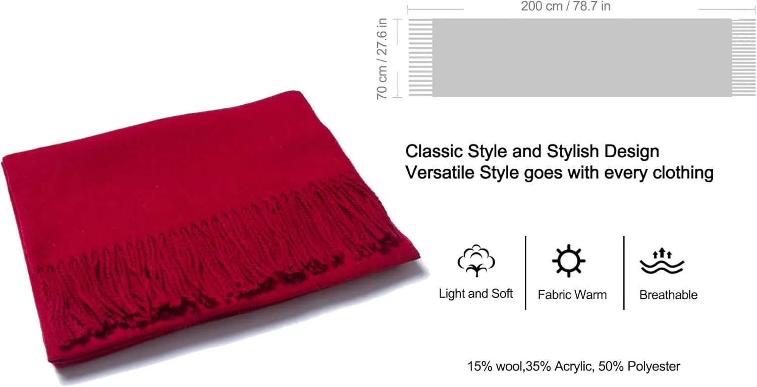 Cashmere Blend Solid Color Scarfs for Women Winter Scarves for Women Pashmina Shawls And Wraps Wool Scarf