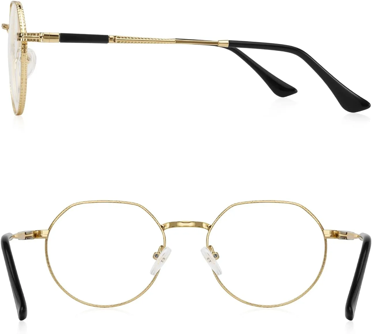 Classic Round Polygon Reading Glasses for Men Women Light Blocking Computer Readers Spring Hinge Metal Frame