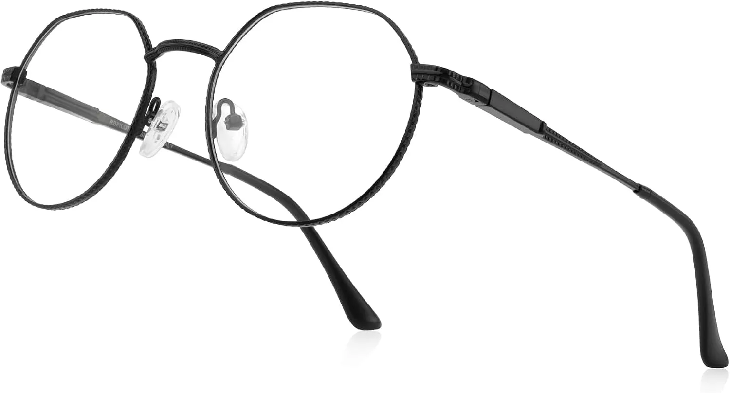 Classic Round Polygon Reading Glasses for Men Women Light Blocking Computer Readers Spring Hinge Metal Frame