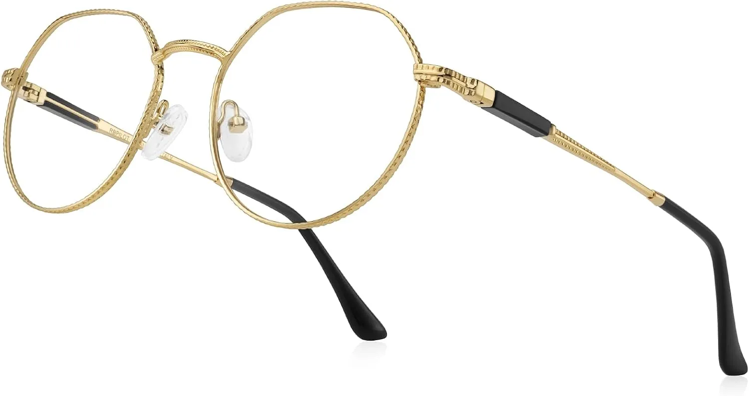 Classic Round Polygon Reading Glasses for Men Women Light Blocking Computer Readers Spring Hinge Metal Frame