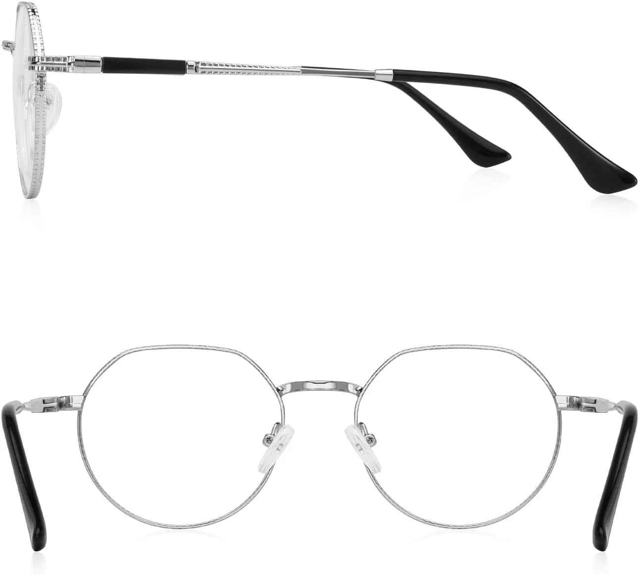 Classic Round Polygon Reading Glasses for Men Women Light Blocking Computer Readers Spring Hinge Metal Frame