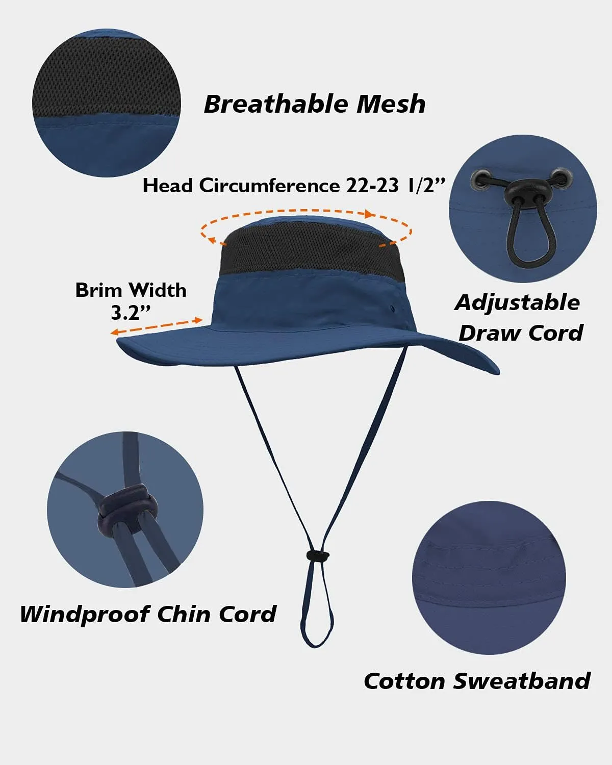Duakrs Unisex Wide Brim Sun Hat,Outdoor UPF 50  Waterproof Boonie Hat Summer UV Protection Sun Caps