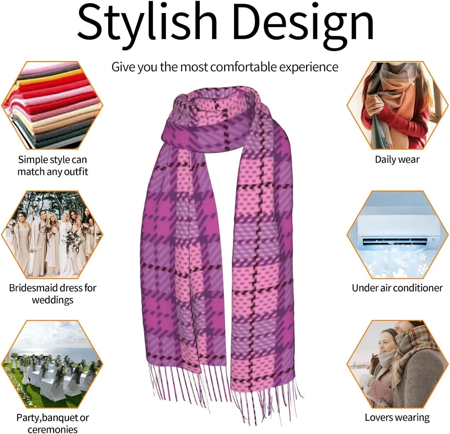 Halloween Tartan Plaid Scottish Cage Imitation Cashmere Tassel Scarf Winter Scarf Autumn Softest Classic Warm