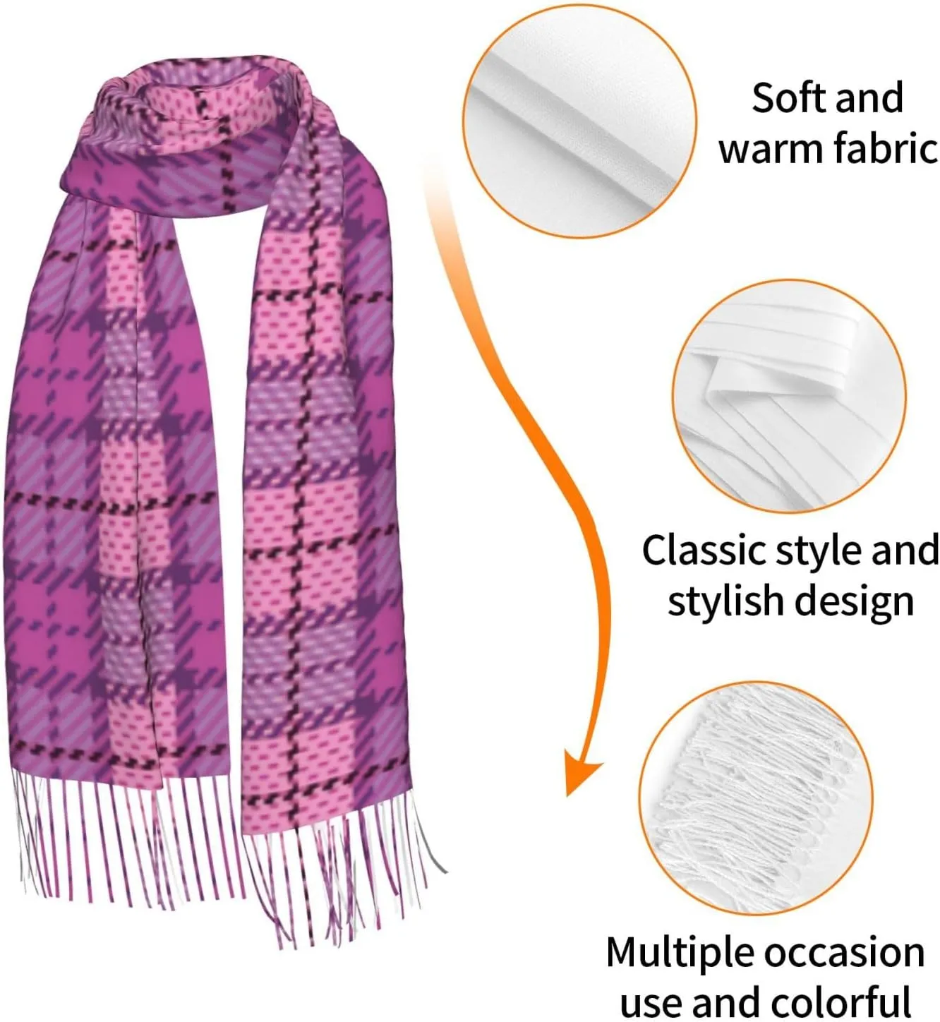 Halloween Tartan Plaid Scottish Cage Imitation Cashmere Tassel Scarf Winter Scarf Autumn Softest Classic Warm