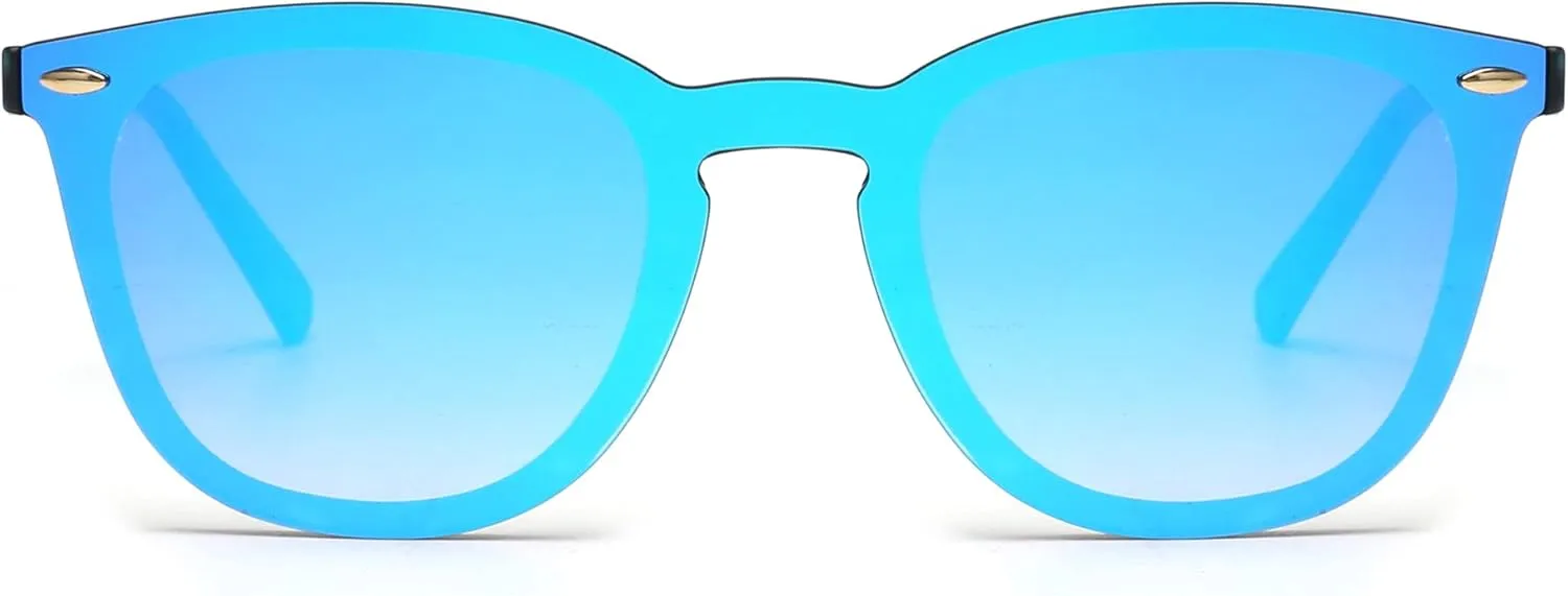JIM HALO Trendy Rimless Mirrored Sunglasses Reflective Sun Glasses for Women Men (Matte Black/Mirror Blue)