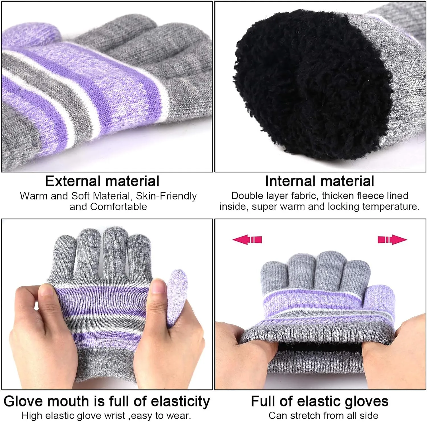 Kids Toddlers Winter Knit Warm Beanie Hat Scarf Gloves Set for Boys Girls Age 2-7, Pompom Cap Neck Warmer Gloves Fleece Lined