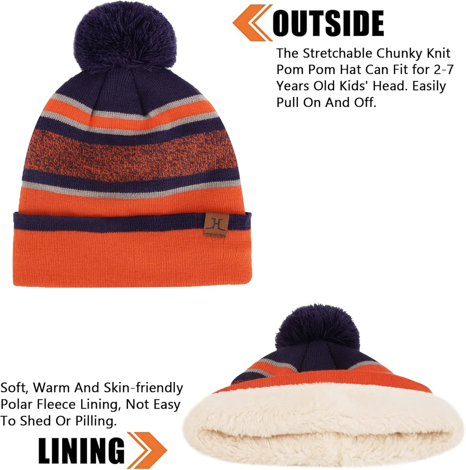 Kids Toddlers Winter Knit Warm Beanie Hat Scarf Gloves Set for Boys Girls Age 2-7, Pompom Cap Neck Warmer Gloves Fleece Lined