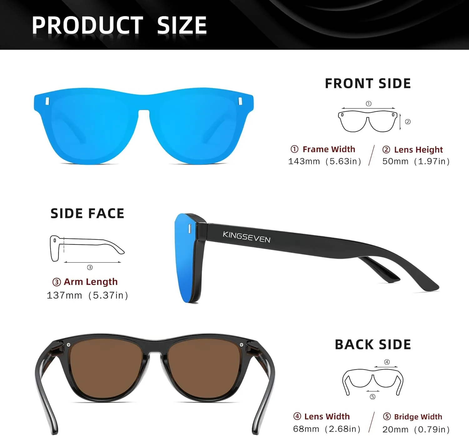 KINGSEVEN Polarized Sunglasses Men Women Retro Sun Glasses Outdoors Sports Cycling Fishing Mirrored Full Frame Eyewear 756