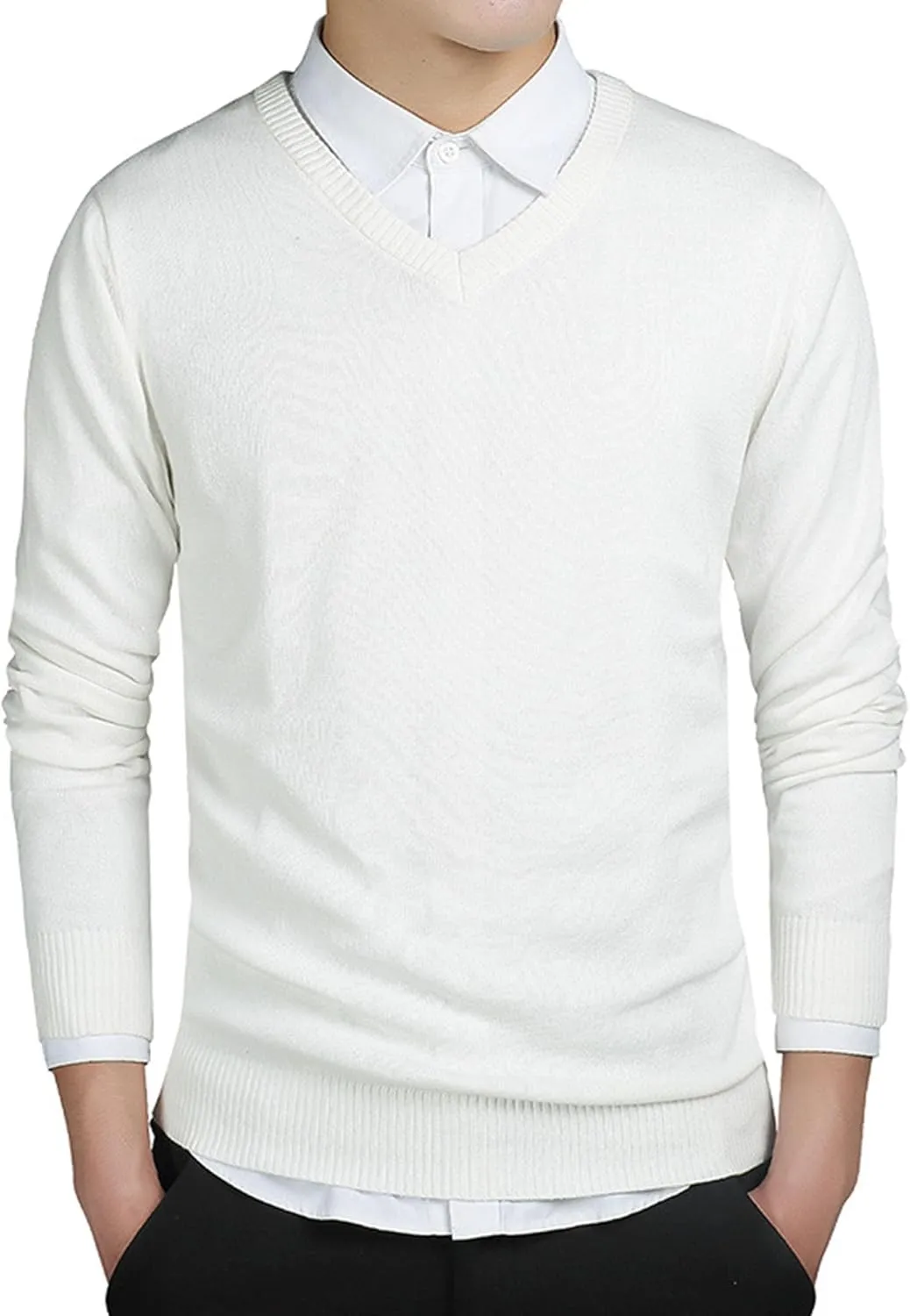 Men's Essential Long Sleeve V-Neck Sweater Soft Touch Slim Pullover Regular Fit Cotton Sweater