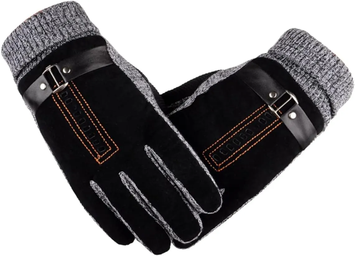 Men's Winter Driving Gloves Windproof and Warm Pig Skin Leather Mittens