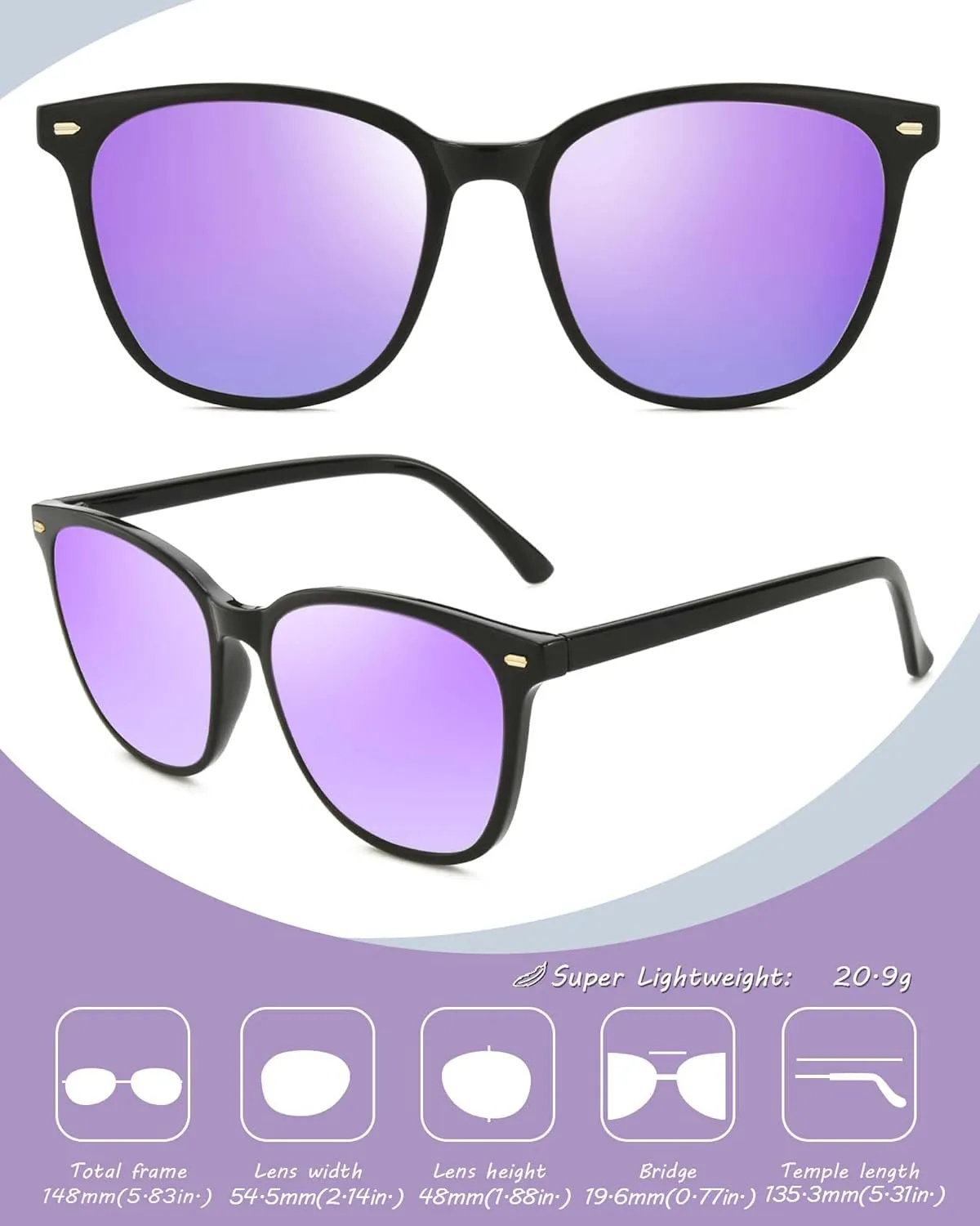 Myiaur Polarized Sunglasses for Women, Square Mirrored Trendy Shades with UV Protection Reduce Glare Sun Glasses