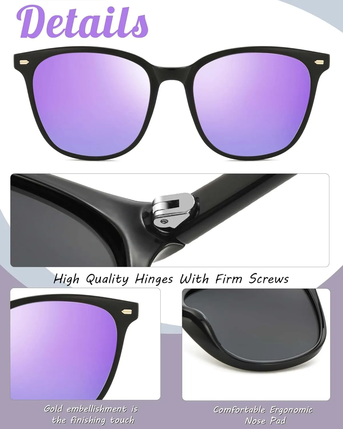 Myiaur Polarized Sunglasses for Women, Square Mirrored Trendy Shades with UV Protection Reduce Glare Sun Glasses