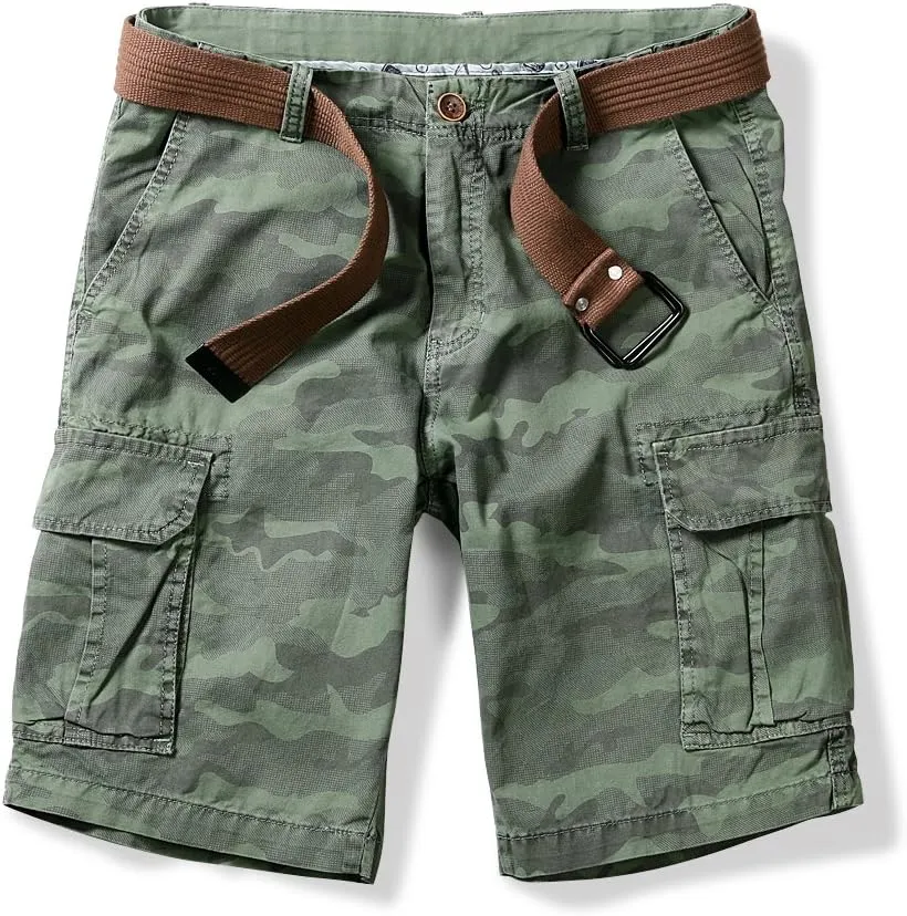 OCHENTA Men's Lightweight Cargo Shorts with Pockets Cotton Shorts for Men Casual (No Belt)