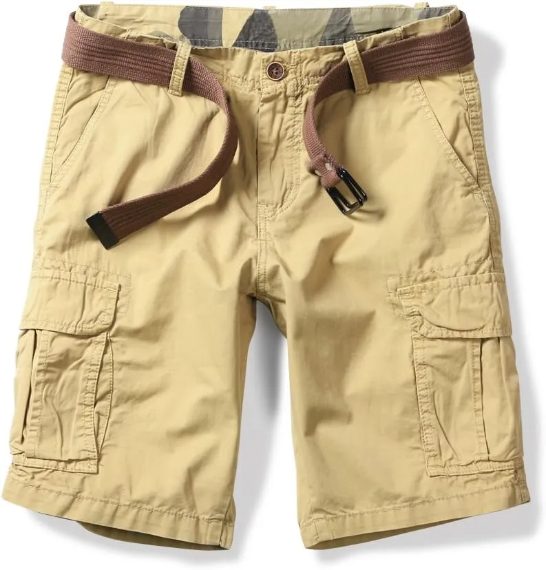 OCHENTA Men's Lightweight Cargo Shorts with Pockets Cotton Shorts for Men Casual (No Belt)