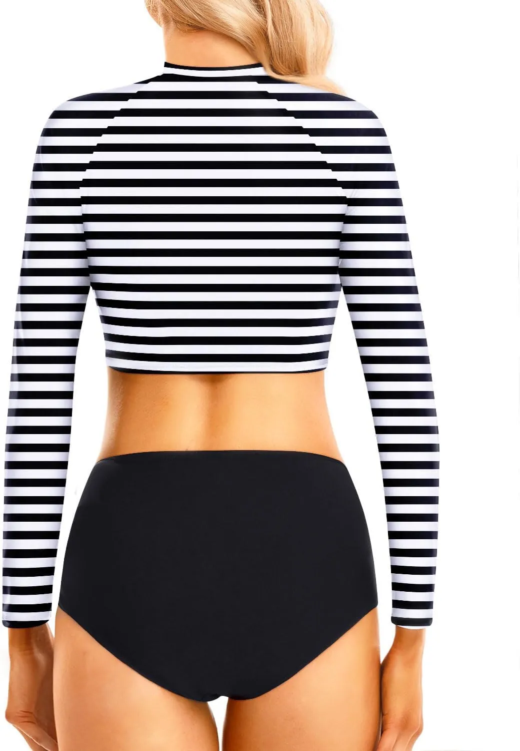 Pinup Fashion Long Sleeve Rash Guard - 2 Piece Swimsuit Bathing Suits with Bottom Swim Top UV UPF 50 