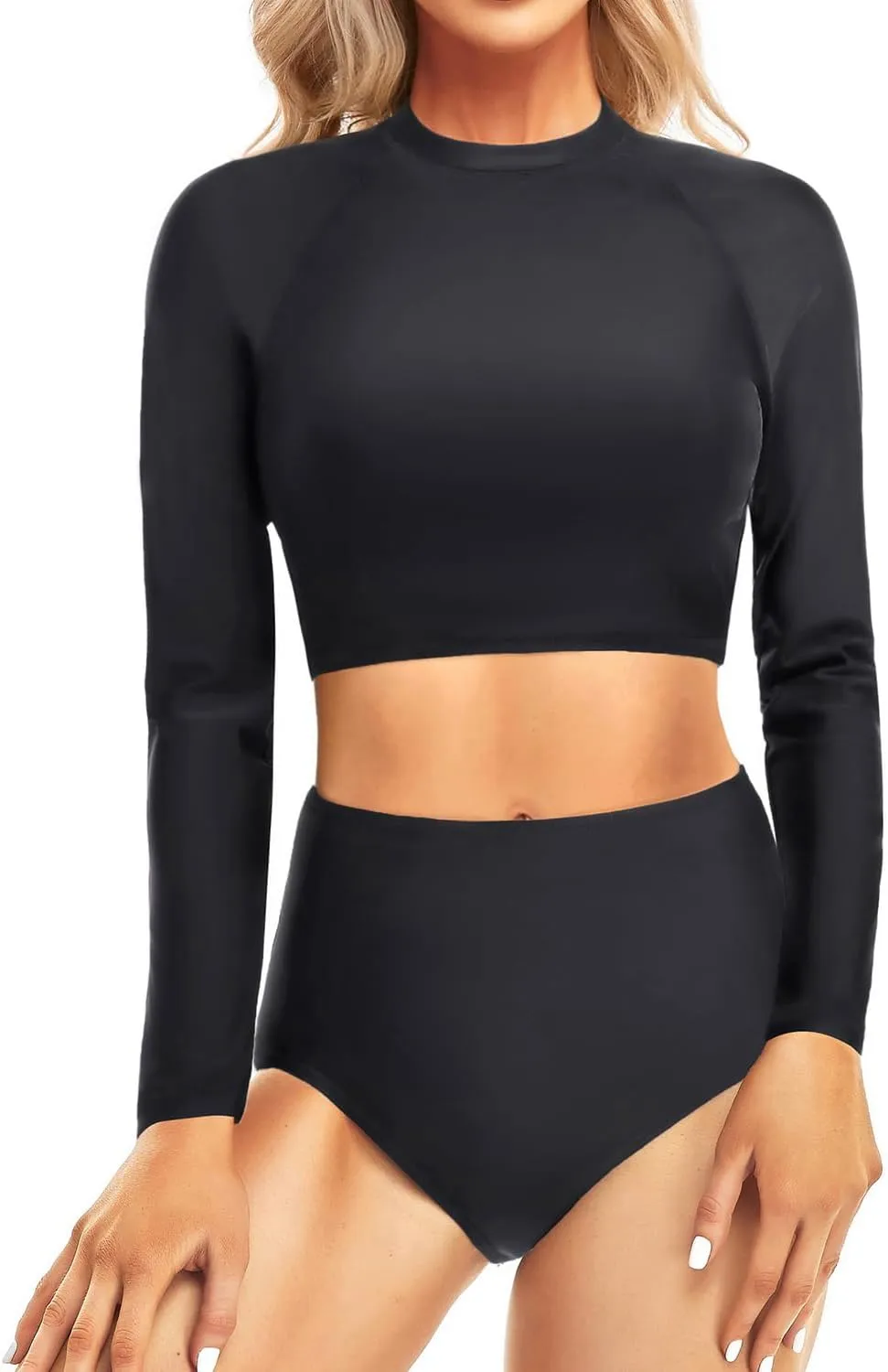 Pinup Fashion Long Sleeve Rash Guard - 2 Piece Swimsuit Bathing Suits with Bottom Swim Top UV UPF 50 