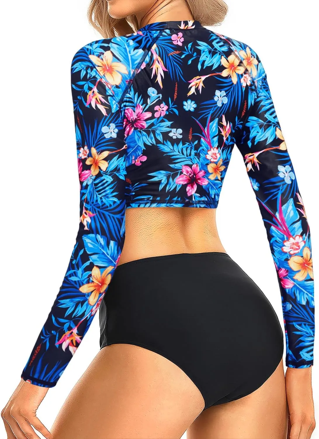 Pinup Fashion Long Sleeve Rash Guard - 2 Piece Swimsuit Bathing Suits with Bottom Swim Top UV UPF 50 