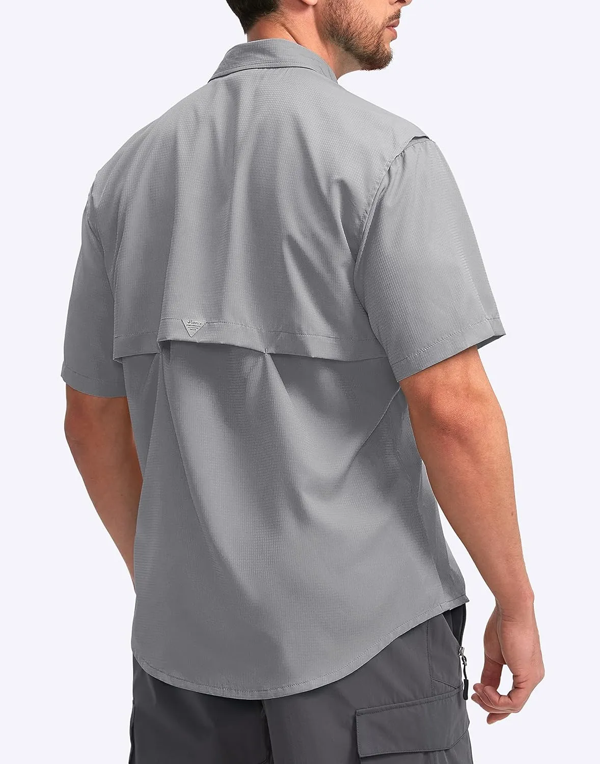 Pudolla Men's Fishing Shirts with Short Sleeves, Summer Travel Work Shirts, Button Down with UPF50  and Zipper Pockets