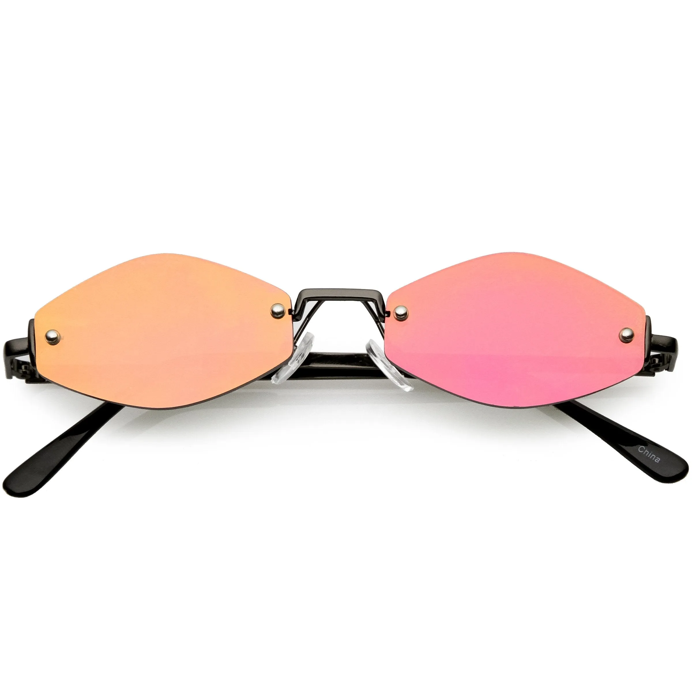 Retro 1990's Small Geometric Hexagon Mirrored Lens Sunglasses C592