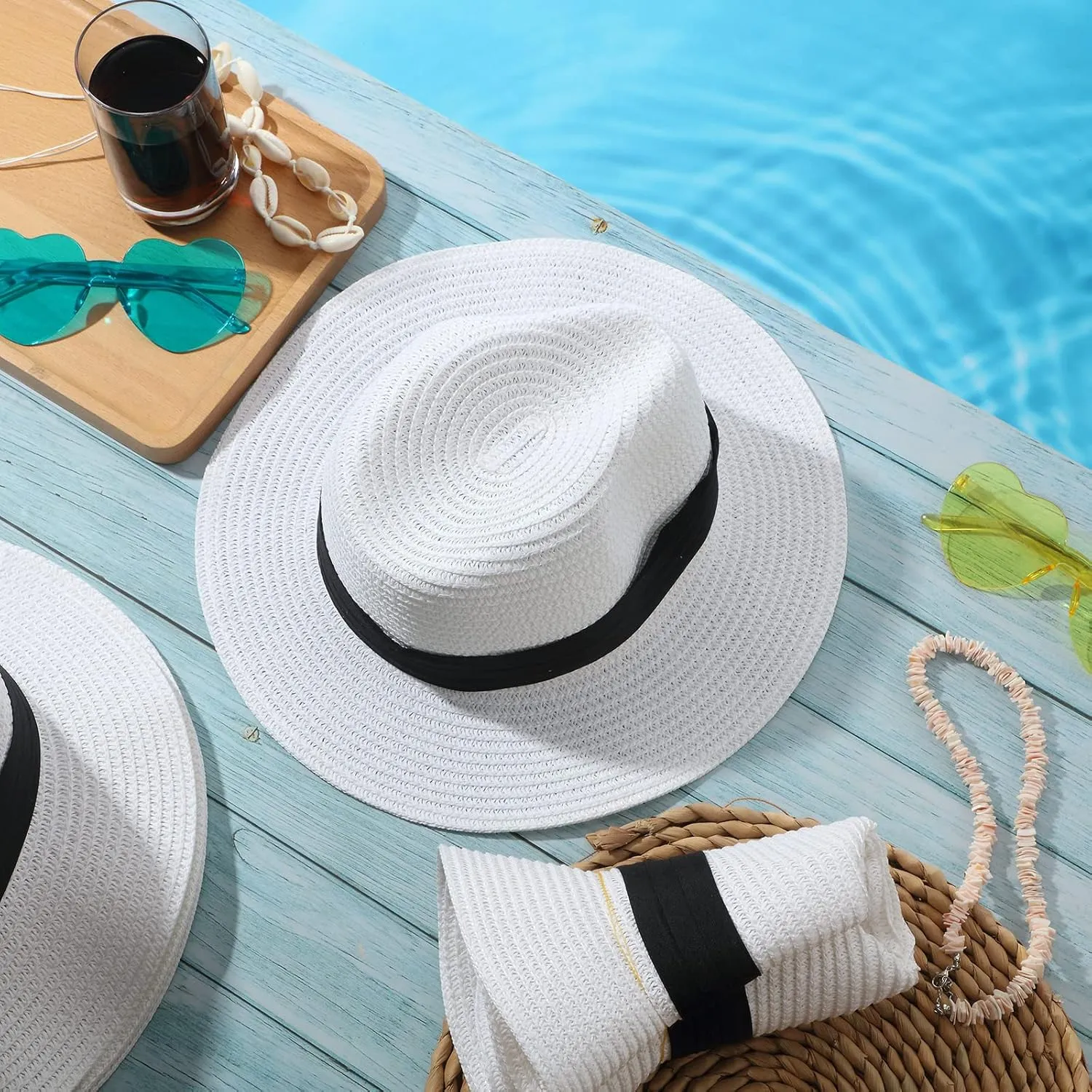Roshtia 6 Pieces Panama Straw Hats for Men and Women Foldable Wide Brim Bride Hats Summer Sun Protection Hat
