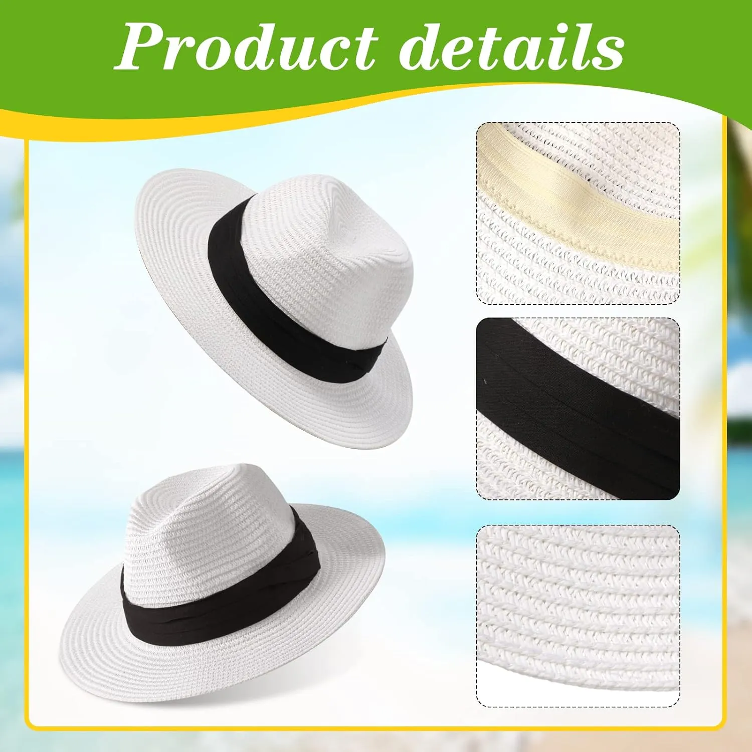 Roshtia 6 Pieces Panama Straw Hats for Men and Women Foldable Wide Brim Bride Hats Summer Sun Protection Hat