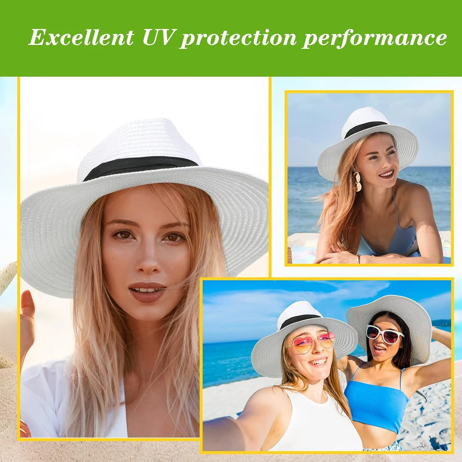 Roshtia 6 Pieces Panama Straw Hats for Men and Women Foldable Wide Brim Bride Hats Summer Sun Protection Hat