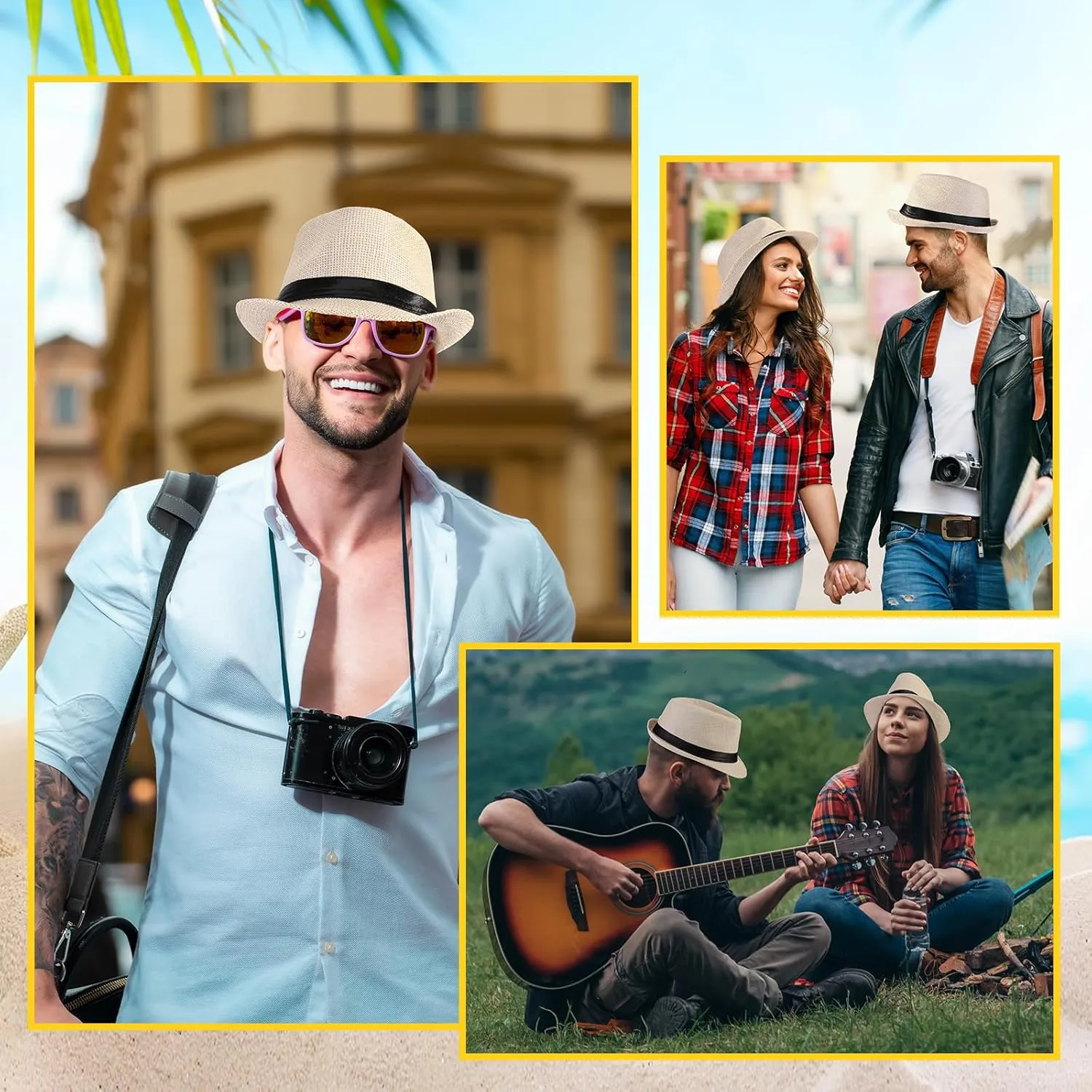 Roshtia 6 Pieces Panama Straw Hats for Men and Women Foldable Wide Brim Bride Hats Summer Sun Protection Hat