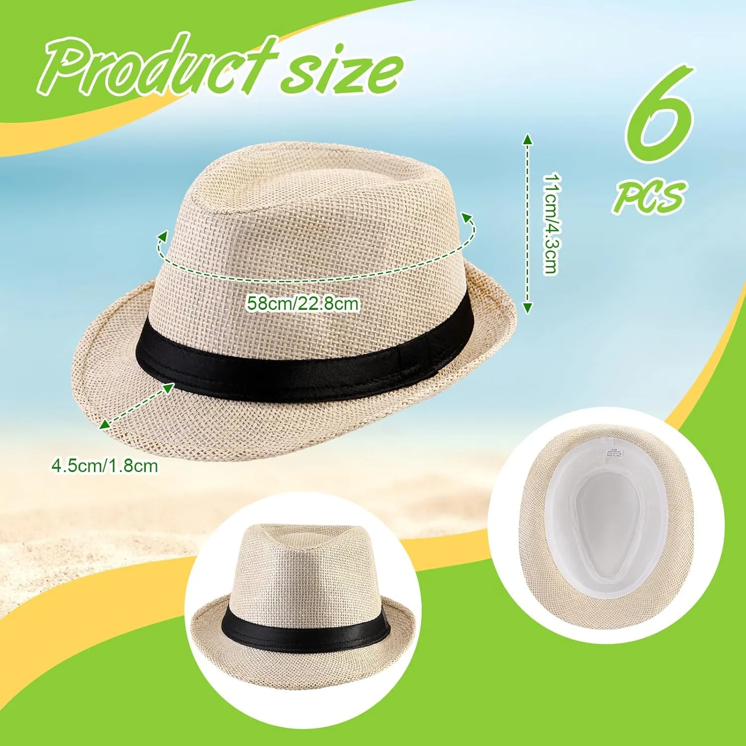Roshtia 6 Pieces Panama Straw Hats for Men and Women Foldable Wide Brim Bride Hats Summer Sun Protection Hat