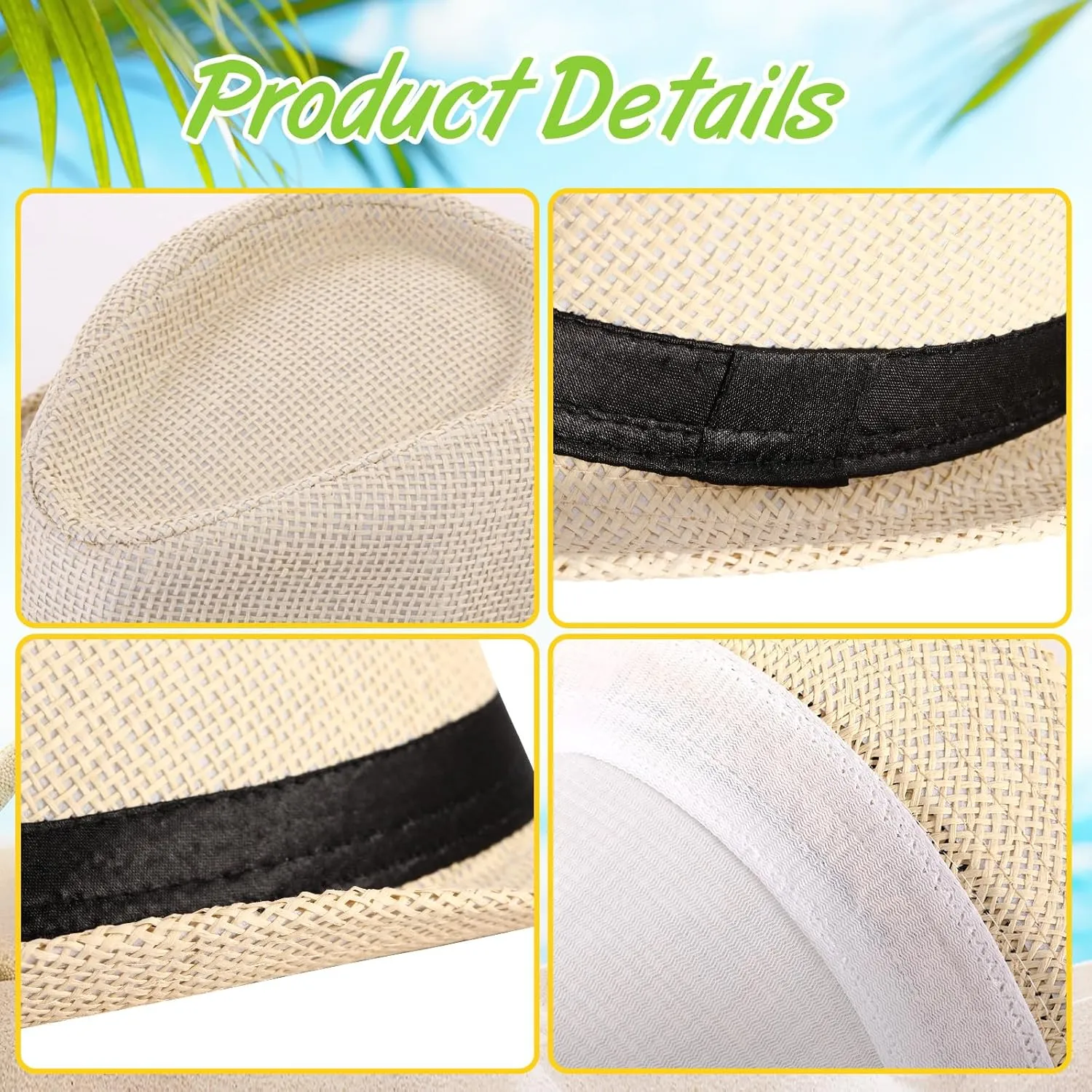 Roshtia 6 Pieces Panama Straw Hats for Men and Women Foldable Wide Brim Bride Hats Summer Sun Protection Hat