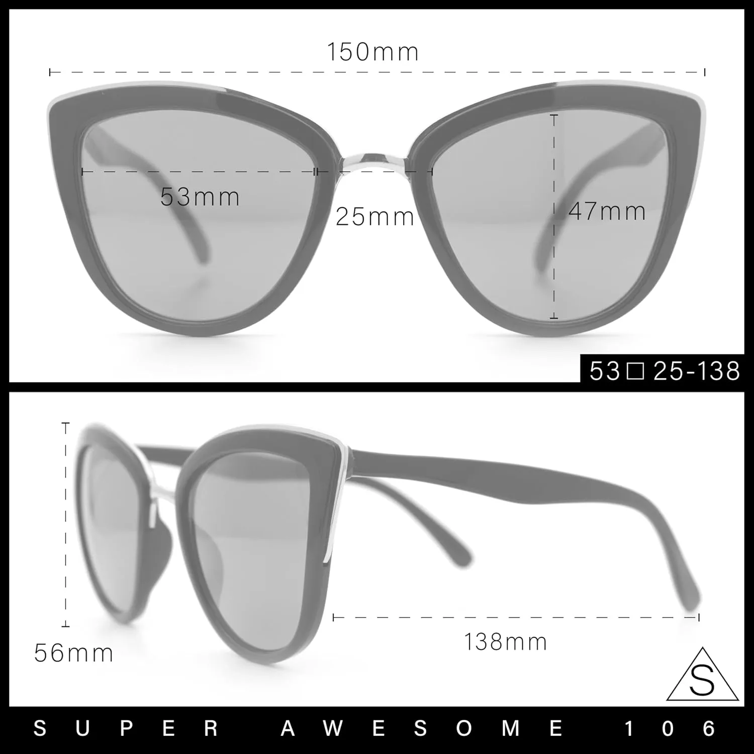 SA106 Runway Fashion Metal Bridge Trim Oversized Cat Eye Sunglasses