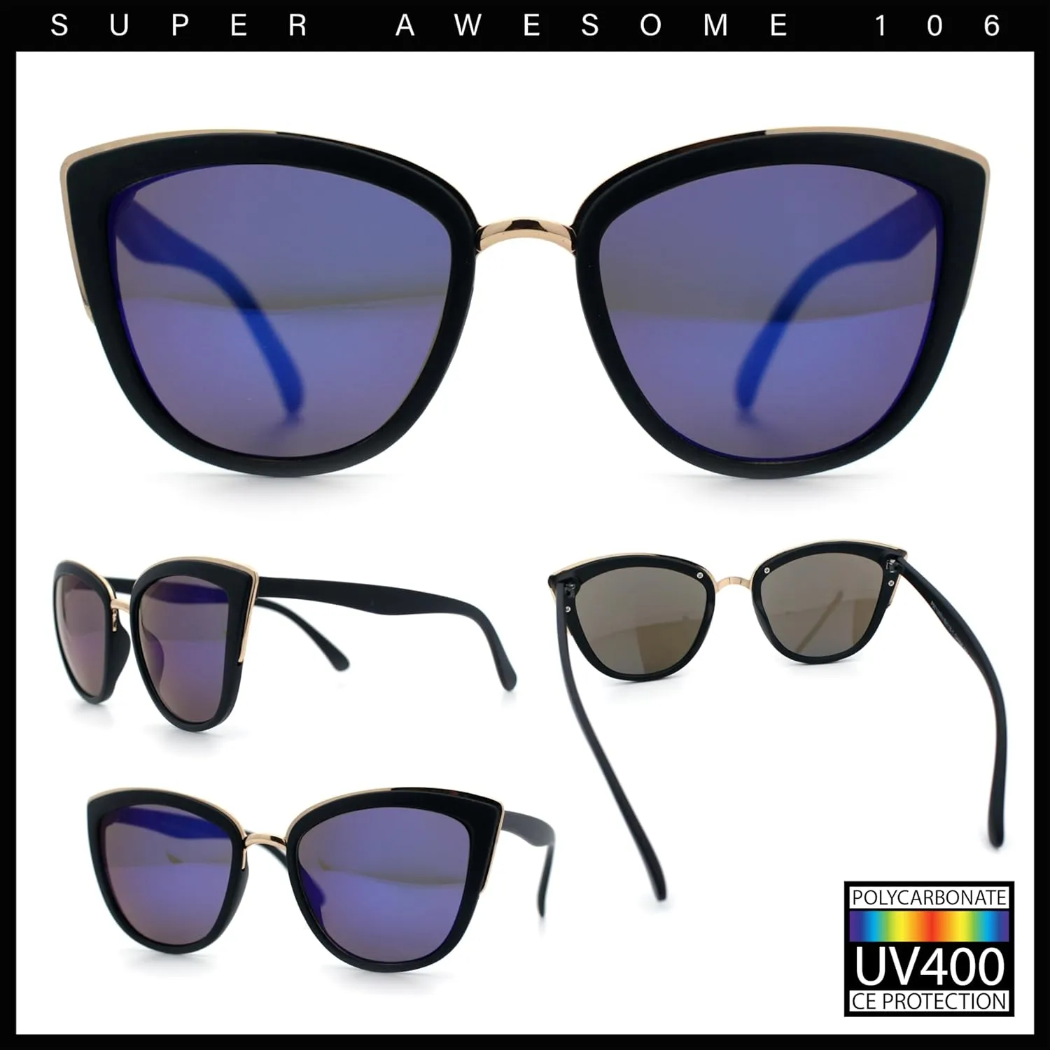 SA106 Runway Fashion Metal Bridge Trim Oversized Cat Eye Sunglasses