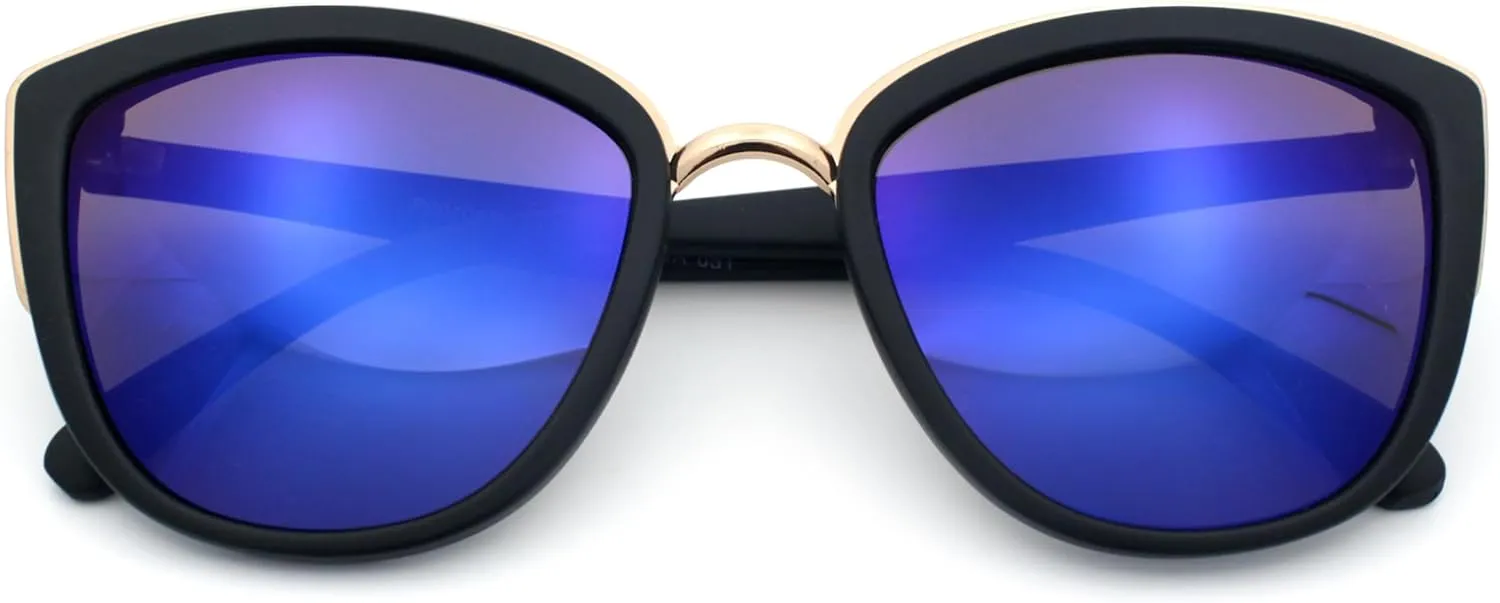 SA106 Runway Fashion Metal Bridge Trim Oversized Cat Eye Sunglasses