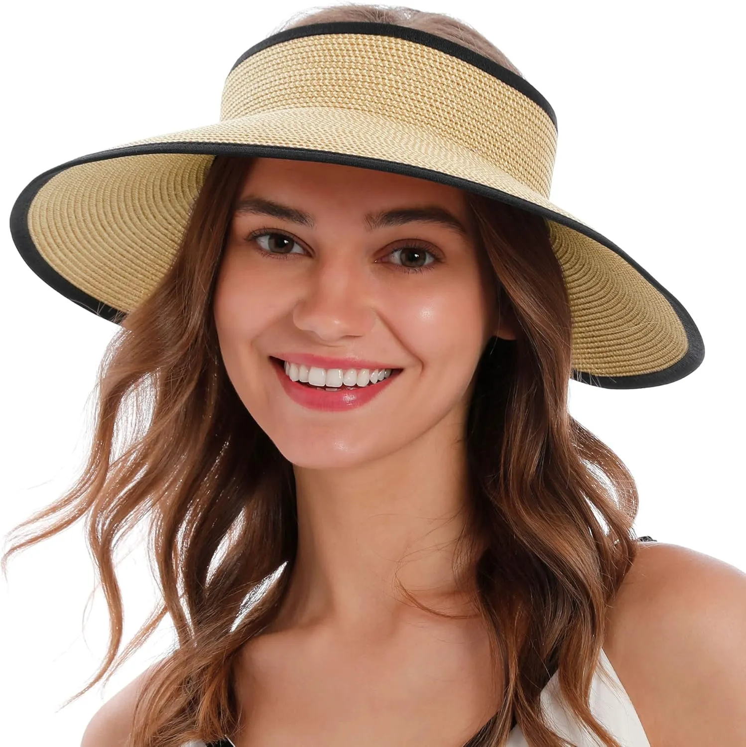 Simplicity Women's Summer Foldable Wide Brim Beach Hats Straw Sun Visor Hats