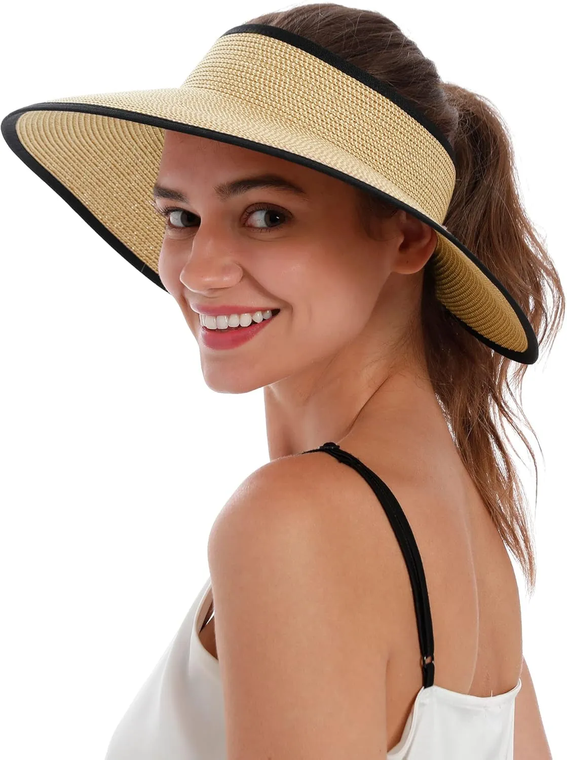 Simplicity Women's Summer Foldable Wide Brim Beach Hats Straw Sun Visor Hats