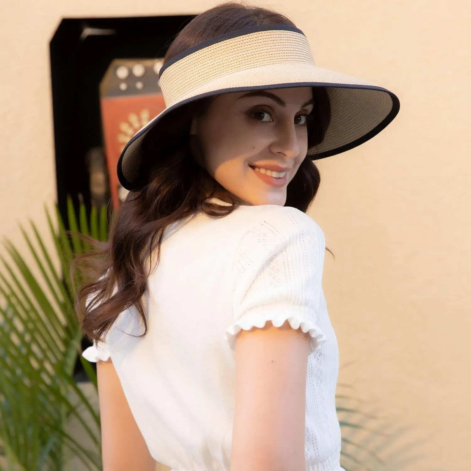 Simplicity Women's Summer Foldable Wide Brim Beach Hats Straw Sun Visor Hats